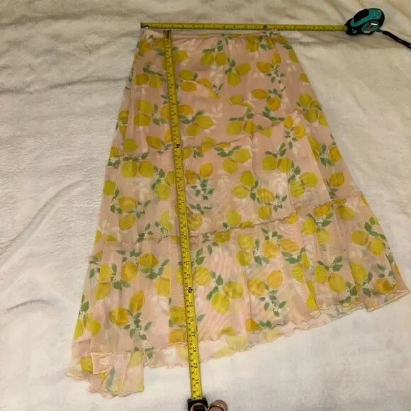 See You Monday Women’s Medium Asymmetrical Midi Skirt Pink Mesh Lemon NWT - Picture 5 of 5